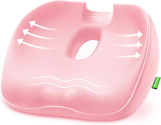 AUVON Innovative Donut Pillow Hemorrhoids Scientific Center Hole and Tailbone Cutout, Orthopedic Pain Relief Donut Seat Cushion for Coccyx, Sciatica, After Surgery Sitting Relief, FSA HSA Eligible