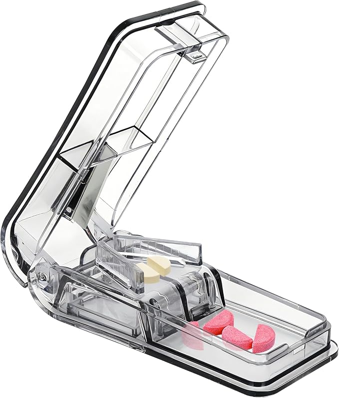Pill Cutter for Small Large Pills, Pill Splitter with Easy-Cut Stainless Steel Blade, Tablets Cutter for Safely Cut Pills of Various Sizes