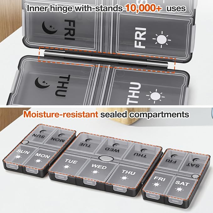 FYY Weekly Pill Organizer 2 Times a Day, Magnetic Travel Pill Box AM PM with Easy Open – 7-Day Daily Pill Case Medicine Organizer for Vitamins,Supplements - Clear Black