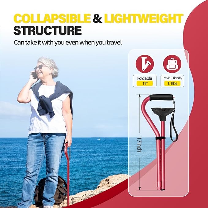 BeneCane Walking Cane Adjustable Cane with Offset Soft Cushioned Handle for Men & Women Lightweight Comfortable Extra Stability Base Mobility Aid for Men Women and Seniors