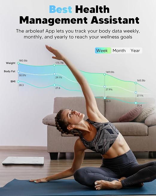 arboleaf Scale for Body Weight, 8-Electrode Smart Scale with BMI, Body Fat, Muscle Mass, Full Body Composition Analyzer, High Precision Digital Bathroom Scale
