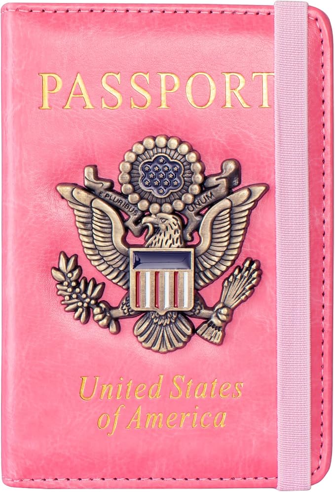 Passport Holder Cover and Card Case Slot Combo RFID Blocking Leather Travel Passport Wallet for Men and Women US Passport Protector Document Organizer,Pink