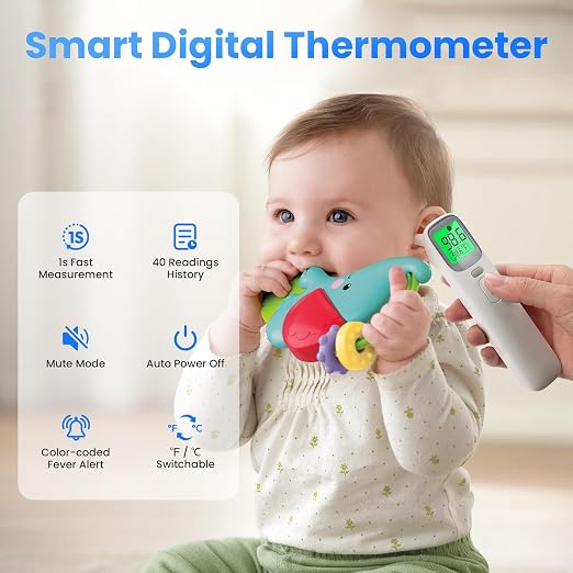 3-in-1 Ear Forehead Thermometer for Adults Kids with Object Mode | Accurate Digital Baby Thermometer, ANG Fever Alarm LCD Screen, 2*AAA batteries Included, Silent Mode with Storage Bag White