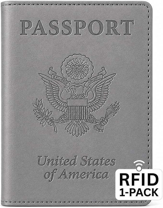 Ciana Passport Holder for Travel, RFID Passport Wallet, Leather Passport Cover & Card Holder for Men & Women, Slim Travel Wallet, Passport Case (Gray)