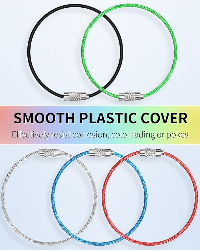 Uniclife 4 Inch Wire Keychain Cable Heavy Duty Stainless Steel Key Ring | Large Holder for Luggage Tag Keeper Travel, 1.8 mm Braided, 4.8 Inch Length, 1.6 Diameter, 80 lbs Hold, Corrosion Resistant