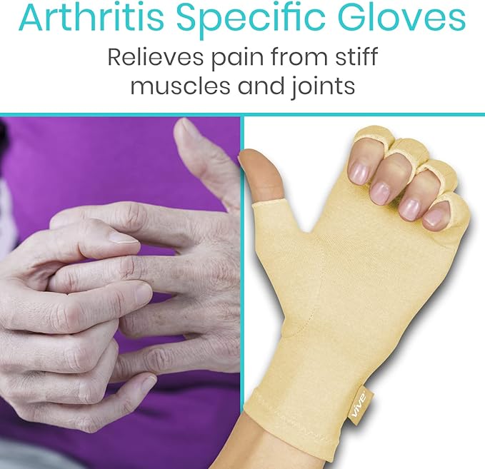 Vive Compression Arthritis Gloves - Comfortable Fit for Men and Women - Open Finger for Rheumatoid, Osteoarthritis, Carpal Tunnel and Computer Typing Pain Relief - Hand and Wrist (X-Large)