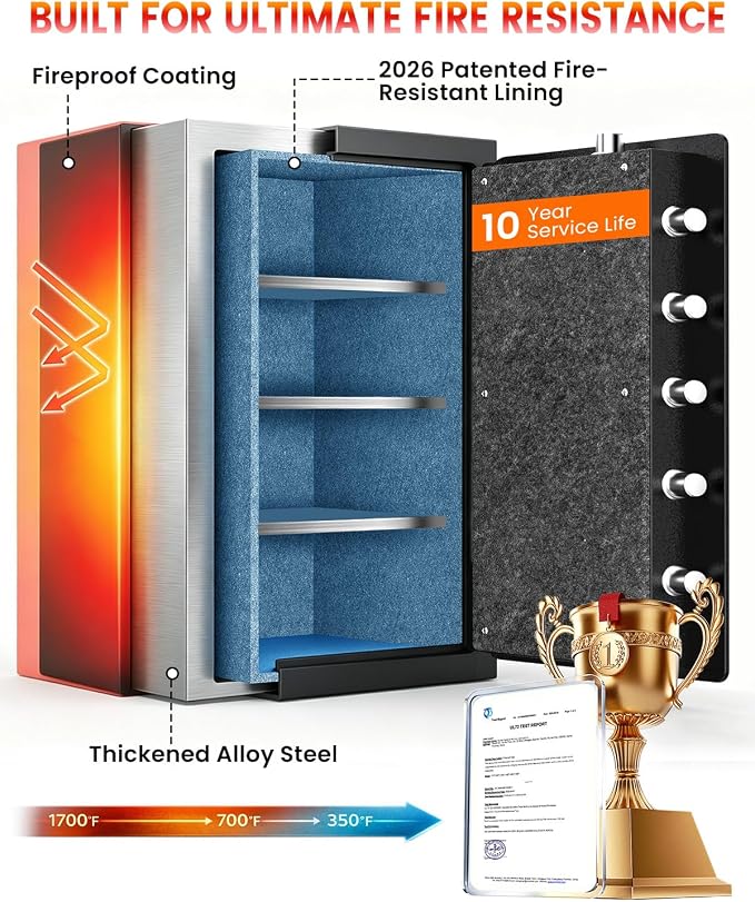 [𝟐𝟎𝟐𝟔] 𝟑𝟓𝐌𝐢𝐧 𝟏𝟕𝟎𝟎°𝐅 Fire Proof Safe for Home Documents, 7.5 Cuft Fireproof Safe for Home, Home Safes With Removable Shelf, 𝟕𝟎𝐋𝐛𝐬 Heavy Duty Safes with Anti-theft for Home, Office