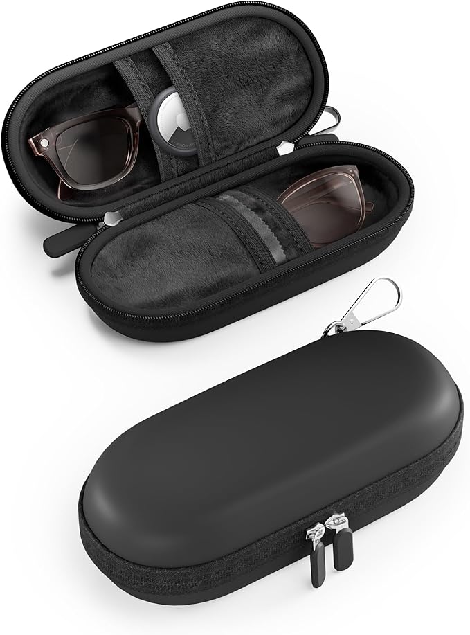 ProCase Hard Double Sunglasses Glasses Case for Men Women -Black | Hard EVA Shell Shockproof Dual Eyeglass Case with Metal Hook Velvet Lining, Travel Zipper Organizer for Couple Gifts