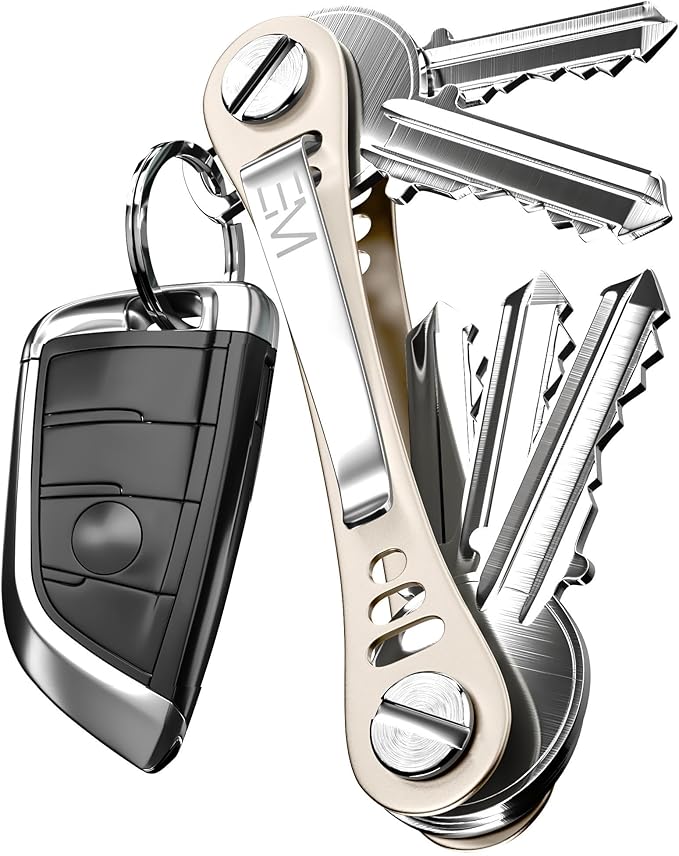 EM Compact Key Holder, Pocket Key Organizer, 14 Keys Key Bar | Fits 4.6 mm or larger keyholes only. Small hole keys like mailbox keys may not fit. Anti jingle, removable clip