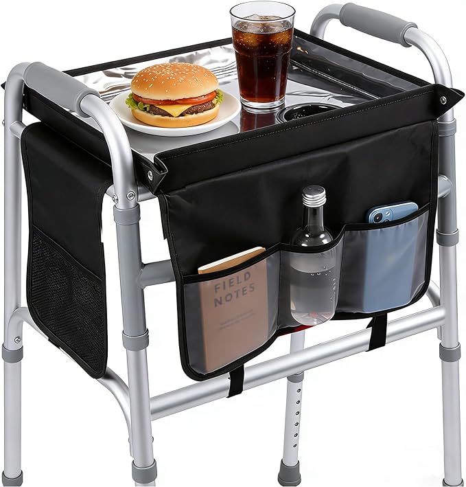 Walker Tray for Folding Walker,Tray for Walkers with Cup Holder for Seniors | Essential Walker Accessories Fits Most Folding & Rolling Walkers Non-Slip Surface