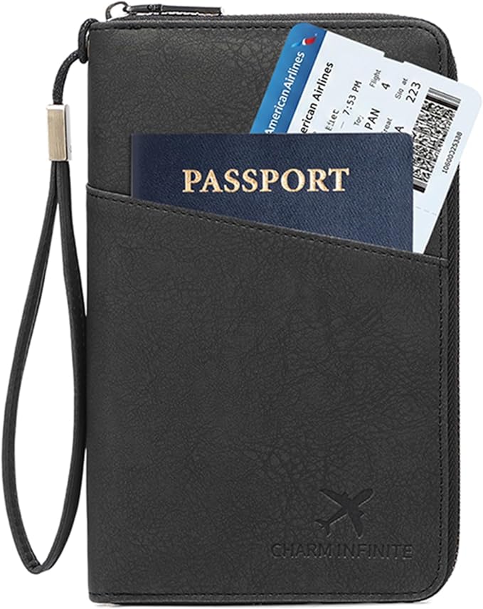 Family Passport Holder for Travel Women and Men RFID Blocking Passport Holder with Zipper Multi-functional Passport Wallet Passport Case Passport cover Travel Essentials