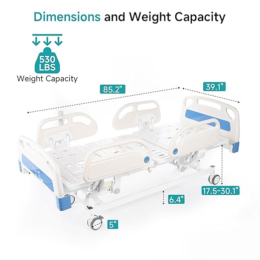 ELENKER Full Electric Hospital Bed for Home Use, ICU Medical Bed, Premium 5 Function Hospital ICU Bed with Remote Control, IV Pole, Mattress, 5-Inch Lockable Quiet Casters, Includes Sheets (2X)