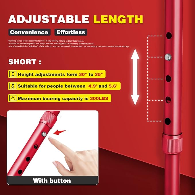 BigAlex Folding Walking Cane with LED Light,Pivoting Quad Base,Adjustable Walking Stick with Carrying Bag for Man/Woman (Alloy Base)