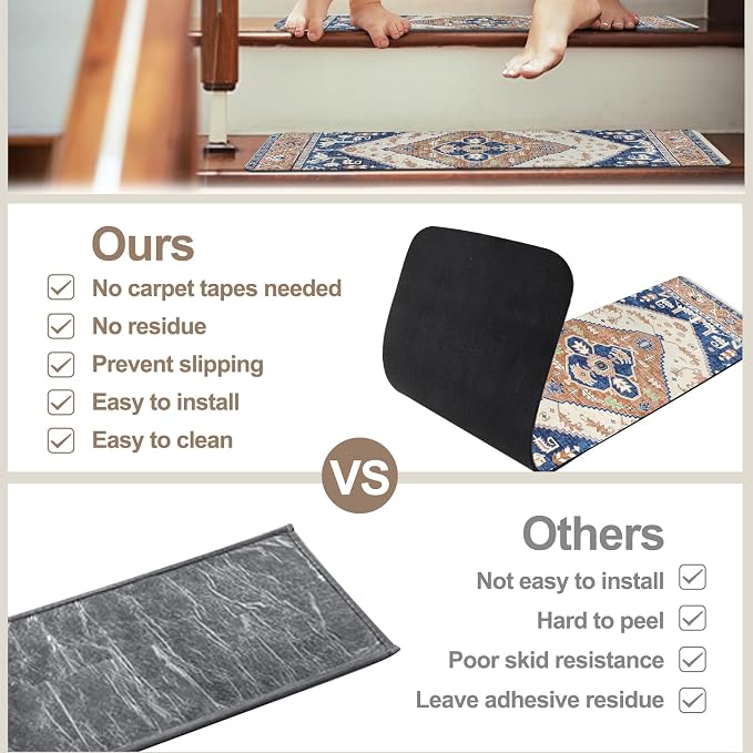 OJIA Stair Treads Non-Slip Square Capet Stair Treads 31"x31" Landing Mat | Square Capet Stair Treads Rubber Backing Stair Runner Anti-Slip Stair Matching Mat Carpet for Stairs