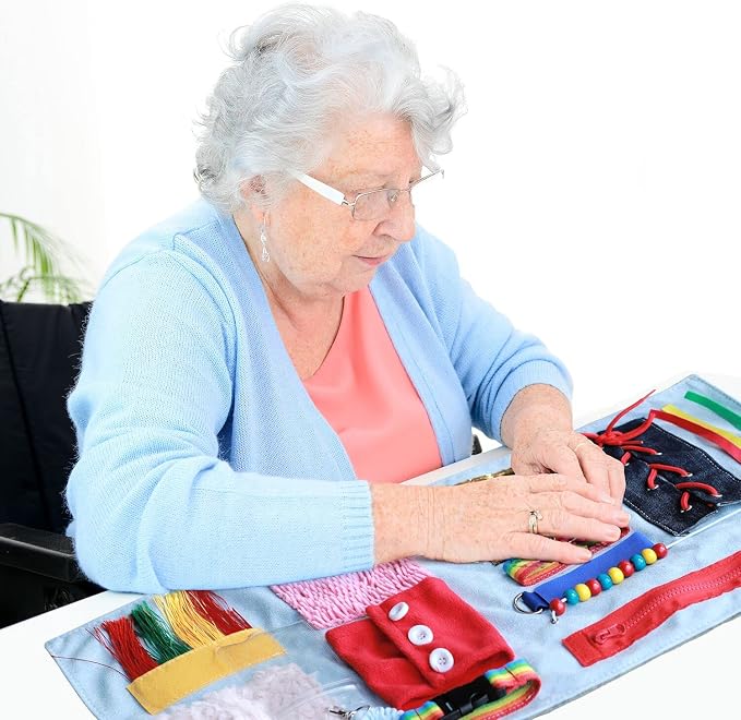 Fidget Blanket for Adults with Dementia, Senior Activity Blanket for Elderly Care, Alzheimer’s Dementia Activity Aid, Tactile Lap Blanket for Seniors, Grey