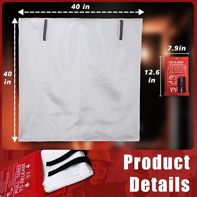 Smilco Fire Blanket 4 Pack - 40" x 40" Fiberglass Emergency Fire Blanket for Home and Kitchen, Bedroom, Camping, Grill, Fireplace, Easy,Safe for Young Adults and Seniors