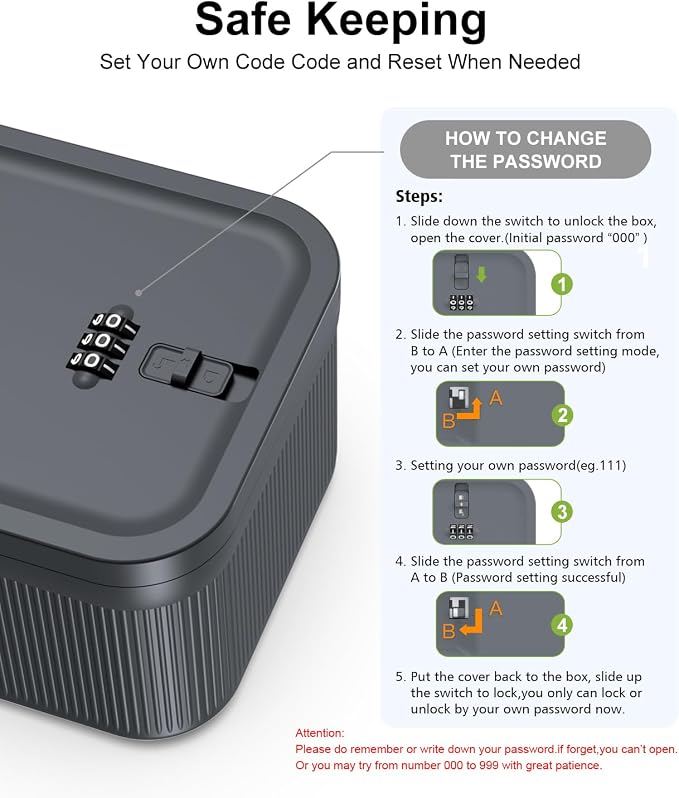 ySky Lockable Storage Box with Combination Code - Secure Medicine Safe box, Phone Jail & Snack Container for Refrigerator, Home, Office, Travel - Durable Multi-Purpose Lock Box (Navy)