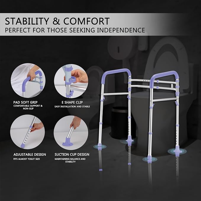 Lianjindun Toilet Safety Rails, 350 lbs, Adjustable Height & Width | Fits Most Toilets, Foldable Design, 350 Lbs Capacity, Aluminum Toilet Frame, Toilet Handles for Seniors, Disabled, Handicap