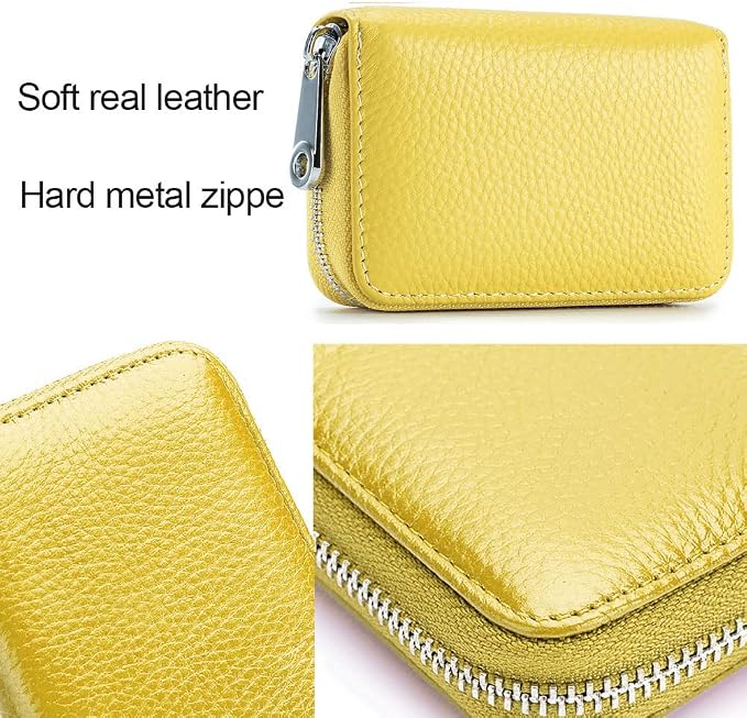RFID Credit Card Holder Genuine Leather Credit Card Wallet with Zipper | RFID