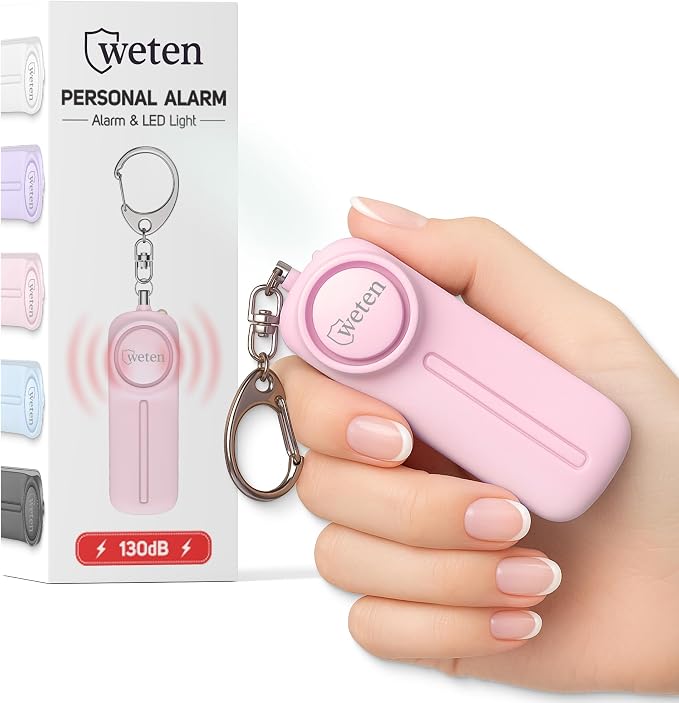 Personal Safety Alarm Keychain for Women, 130dB Siren, LED Light, Pink | Panic Pin, Compact Self-Defense Device, Emergency Whistle Alternative for College, Travel, and Night Walk Protection