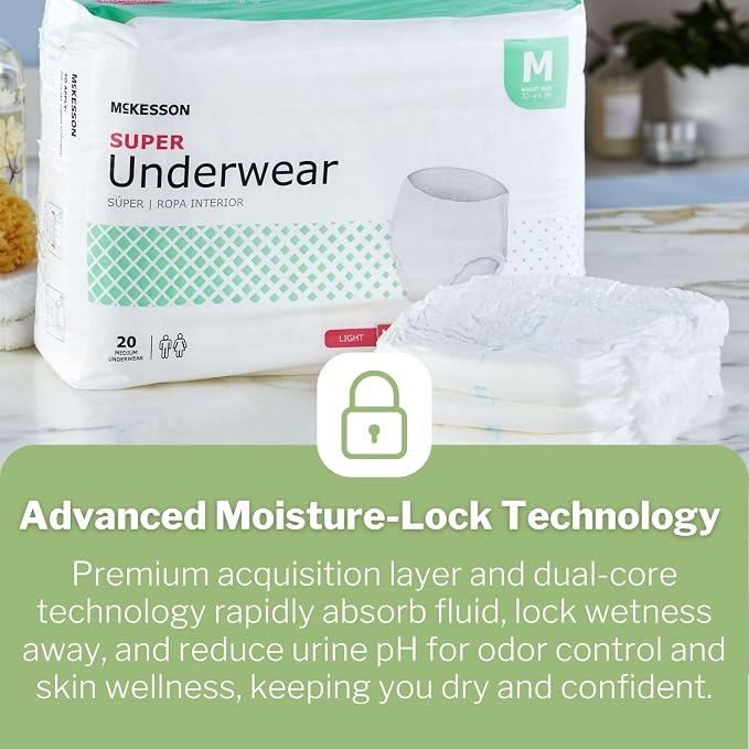 McKesson Super Adult Incontinence Underwear, Medium, Moderate, 44 in, 20 ct | Postpartum and Incontinence Support
