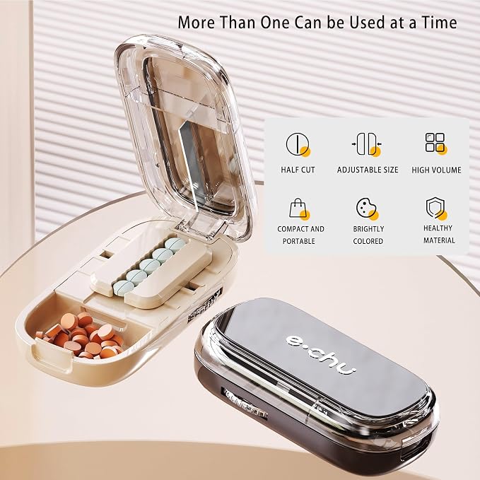 Pill Cutter Splitter for Small and Tiny Pills - 1/2 & 1/4 Adjustable Pill Splitter with Centering Device for Cutting Multiple Pills, Accurate Alignment and Easy to Use (Black)