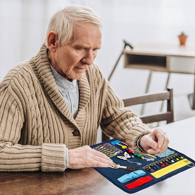 Fidget Blanket for Elderly & Dementia Patients, Sensory Motor Aid Blanket for Memory Loss Seniors, Calming Fidget Products for Alzheimer, Anxiety Relief & Restlessness Reducing Comfort Blanket