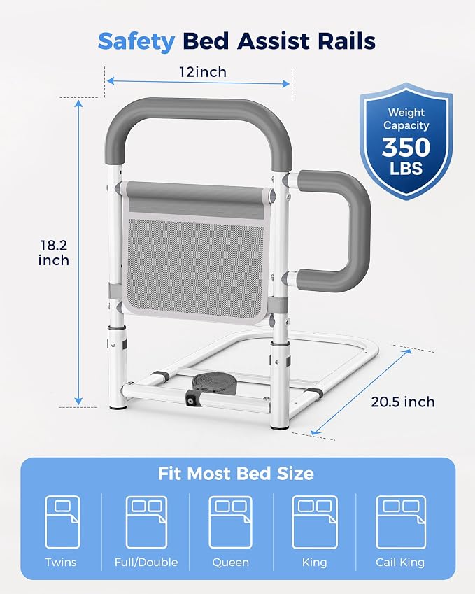 ONTHEWEI Bed Rails for Elderly Adults Safety, Bed Cane with Double Non-Slip Handle & Storage Pouch, Bed Assist Rails for Seniors and Post-Surgery Reduce Falls & Support Independence, Fits Most Bed