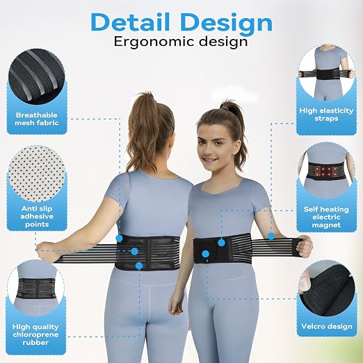 Back Support with Magnet, Tourmaline Magnetic Back Braces for Lower Back Pain Relief, Self Heating & Soothing Back Support Belt, Lumbar Support Belt for Herniated Disc/Sciatica (Small)