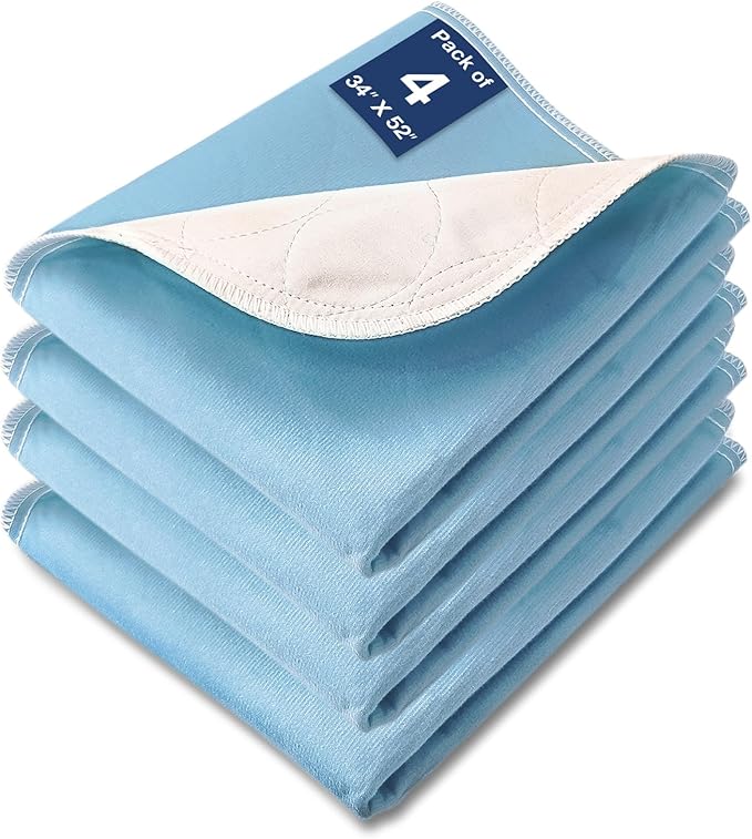 Bed Pads Washable Waterproof, 52" x 34" (4 Pack) Incontinence Bed Pads, Waterproof Bed Pad & Pee Pad, Perfect for Adults, The Elderly and Pets