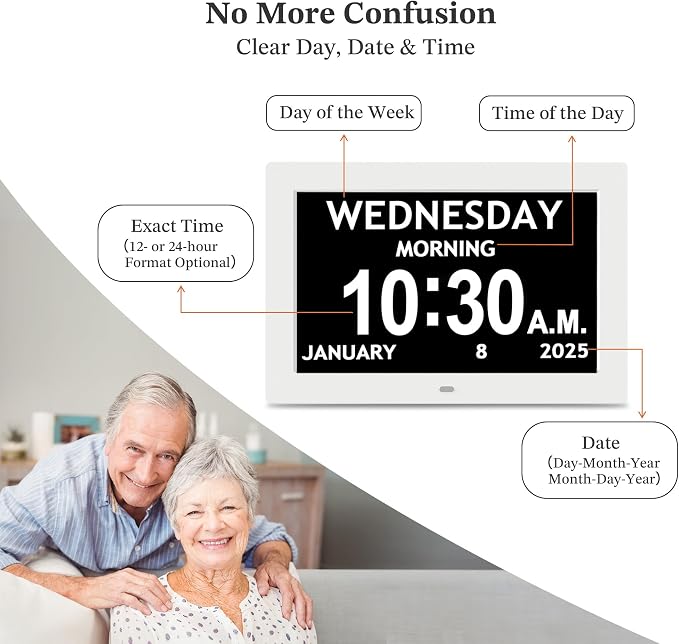 10.1'' Digital Clock, Extra Large Display Digital Clock with Date and Time | 1280*800P HD, Auto DST, Easy Setup 10 Reminders & 6 Alarms, Remote, Wall Desk Mountable, Gifts for Alzheimer Dementia Elderly