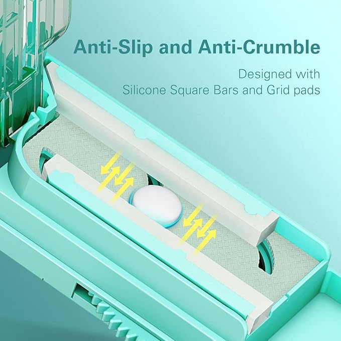 ONE PIX Multiple Pill Cutter Splitter for Small and Tiny Pills, Accurate 1/2 Tablet Splitter with Adjustable Bars & Hidden Blade, Safely Cuts Large Medication for Seniors & Pets, Cyan