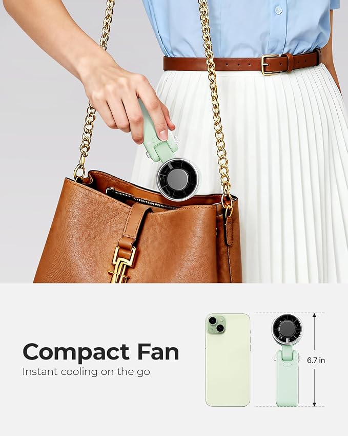 Portable Handheld Turbo Fan - 5 Gear High Speed 4000mAh Rechargeable Mini Personal Hand Fan Blow Cold Air, Battery Operated Travel Essentials, Beach Vacation, Gifts for Women, Men (Green)