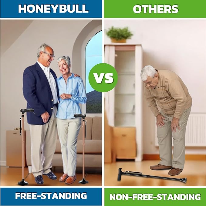 HONEYBULL Walking Cane for Men & Women Foldable, Adjustable, Heavy Duty, Free Standing, All Terrain, Collapsible Walking Sticks for Seniors & Adults (Copper)