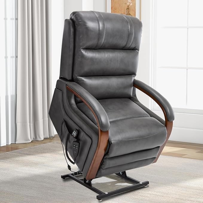 Trustyue Power Lift Recliner Chair, 180° Lay Flat Recliner, Lift Chair with Massage and Heat, Standing Assistance, Infinite Position Reclining, Living Room Chair for Elderly People (Faux Leather Grey)