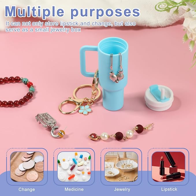 16PCS Mini Tumbler Keychain Accessories for Stanley Cup Cute Chapstick Holder Key Chain Charms for Women Men Girls