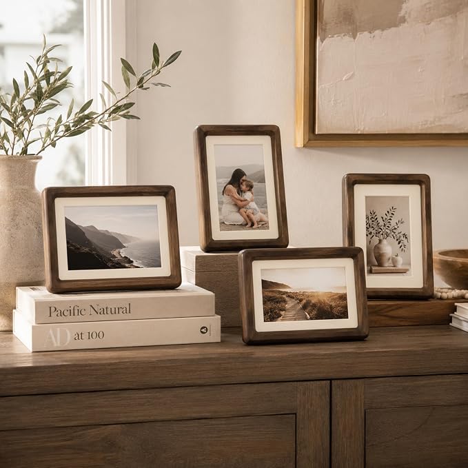 Natural American Black Walnut Wood Picture Frame, 2x3 Inch Small Solid Wooden Photo Frame with Decorative Joinery Corners, Instax Frame / Polaroid Frame / Instax Mini, Tabletop Display for Desk / Shelf, Horizontal / Vertical, Home Decor Holiday Gift ( ...