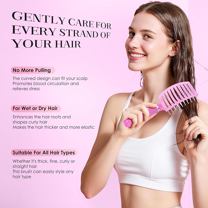 Bsisme Hair Brush with Hair Clips, Vented Brush for Faster Blow Drying | Detangler & Frizz-Free on Women Girls Curly Wet Thick Fine Hair, Ideal Valentine's Day, Mothers Day, Birthday Gift for Her