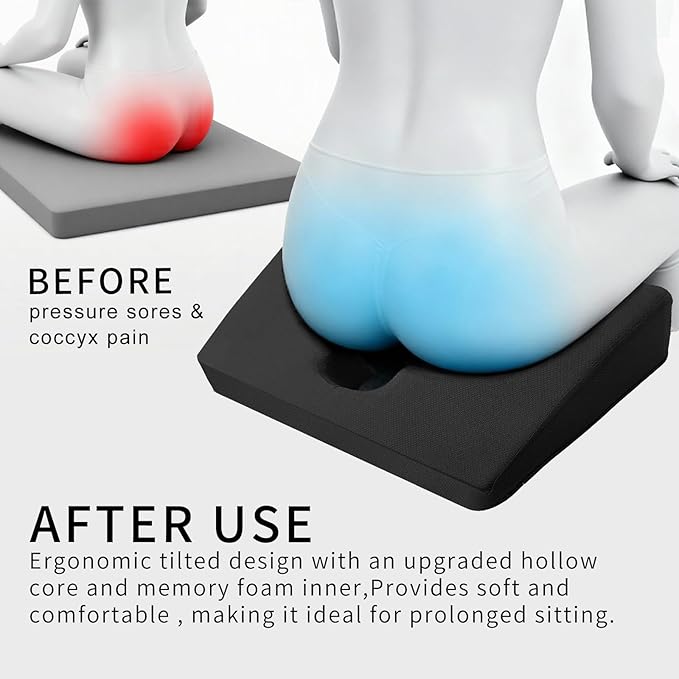 Gel Wheelchair Seat Cushion,Bed Sore Cushions for Butt,Hemorrhoid Pillow,Sciatica,Coccyx,Pressure Sore and Ulcer Pain Relief Butt Pillow,Cushion for Office Chairs with Washable Cover (Black)