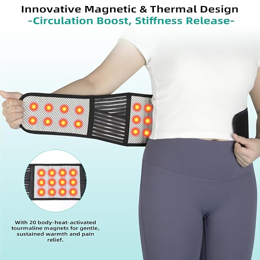 Back Brace for Women Men with Magnet, Self Heating Back Support Brace with 4 Reinforced Stays, Lumbar Support Belt for Lower Back Pain Relief, Herniated Disc, Arthritis, and Sciatica (Black, Large)