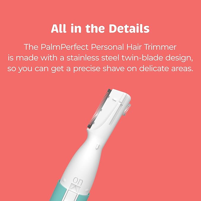 PalmPerfect Personal Hair Trimmer – Painless Precision Shaver for Eyebrows | For Eyebrows, Upper Lip, Ears, and Nose, Stainless Steel Twin-Blade Groomer with Dual-Length Comb & Battery Included