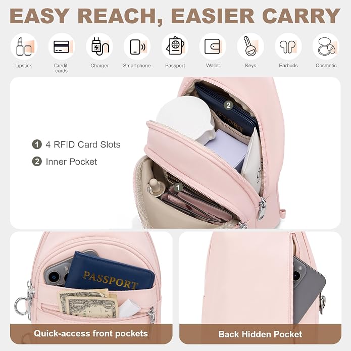 Sling Bag for Women, Anti-Theft RFID Crossbody Purse Travel