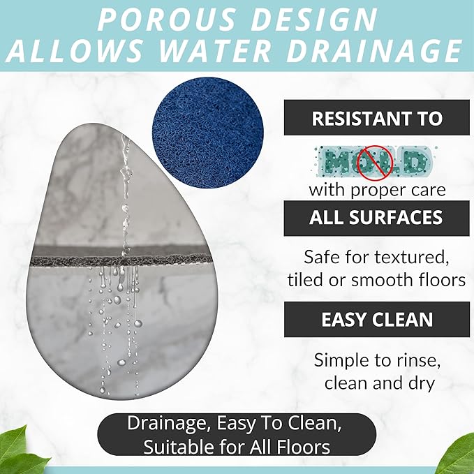 Soft Shower Mat Non Slip - PVC Loofah Inside or Outside Showers, Bathtubs, Bathrooms, and Wet Areas - Safe for Textured Tiled and Smooth Floor - No Suction Cups Secure Anti Slip (Navy 24 x 47)