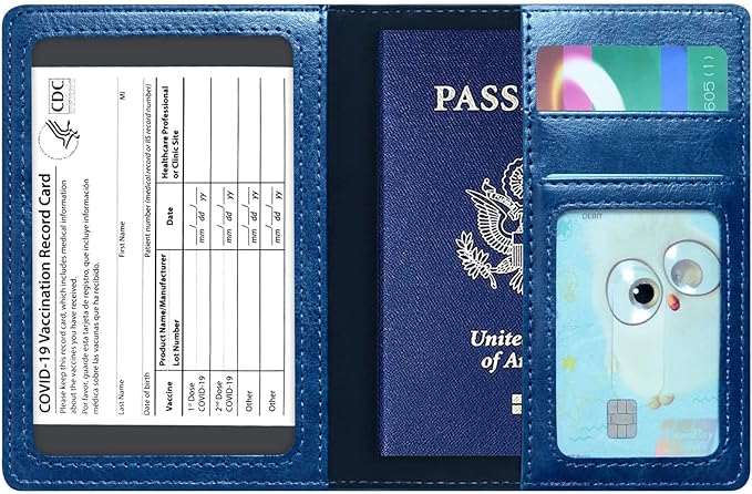 Passport Holder Cover Wallet Case RFID Blocking Leather Card Slot Travel Accessories Documents Organizer Protector for Women Men, Navy Blue