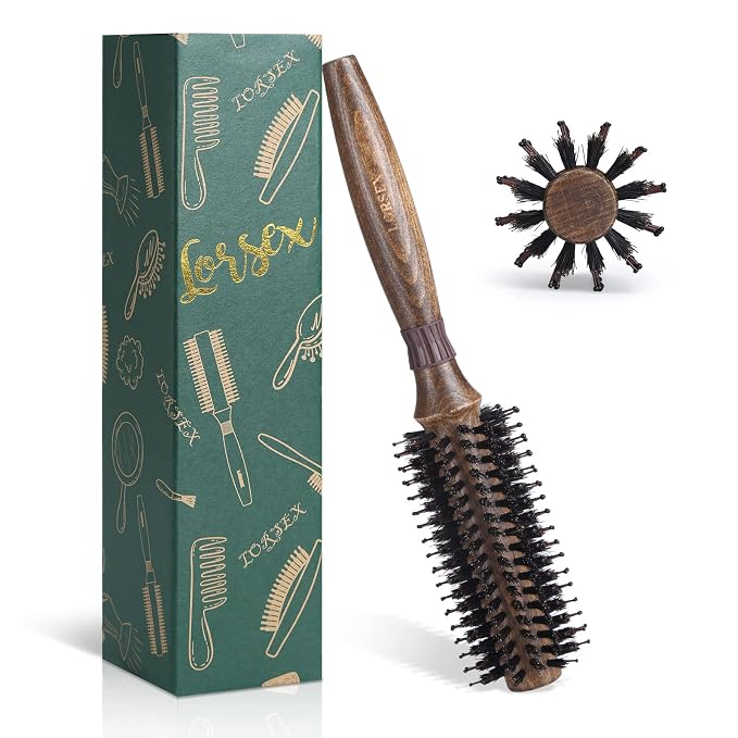 Round Brush for Blow Drying, LORSEX Boar Bristle Hair brush for Women Men, Round Hairbrush for Add Shine/Volume, Minimize Damage (2 Inch)