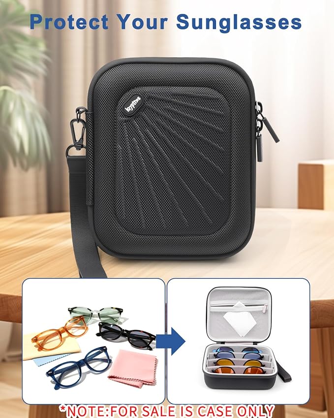 Krypthos Travel Sunglasses Organizer Case, Portable Eyeglasses Storage Box Eyewear Glasses Display Case for Men Women