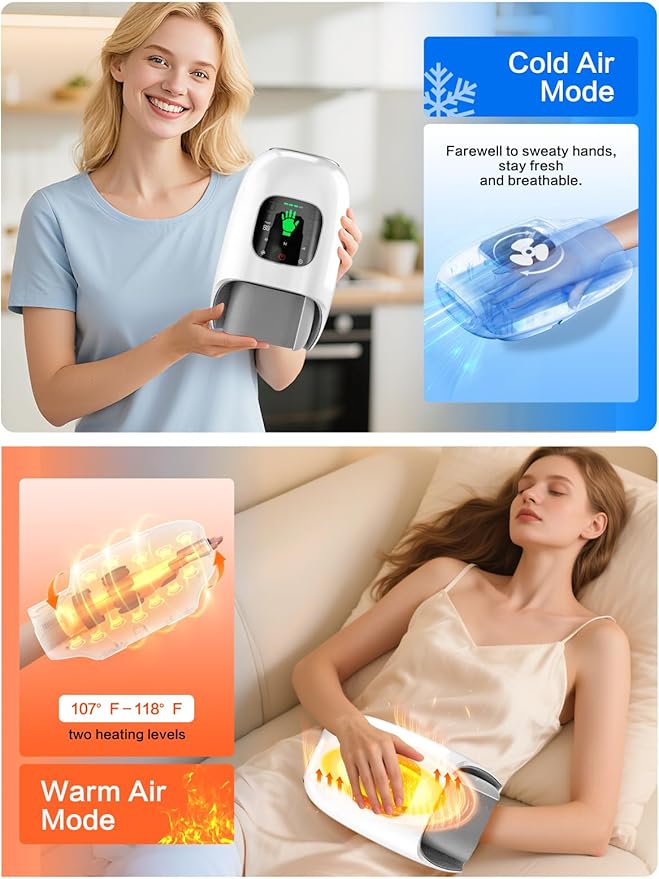 FadFun Hand Massager with Heat and Compression,Hand Massage for Hot and Cold Therapy Relief, Wrist Massager for Arthritis and Carpal Tunnel Relief,6 Modes and 6 Intensity Levels,Gifts for Mom Dad