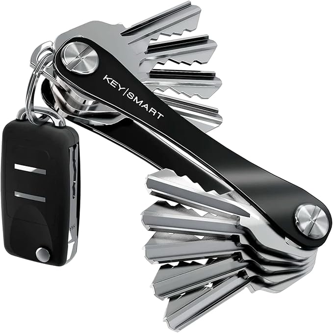 KeySmart Original Key Holder - Compact Key Organizer for Key Chain, Minimalist Clutter-Free EDC Keychains Key Ring, Black, 8 Keys, 2 Pack