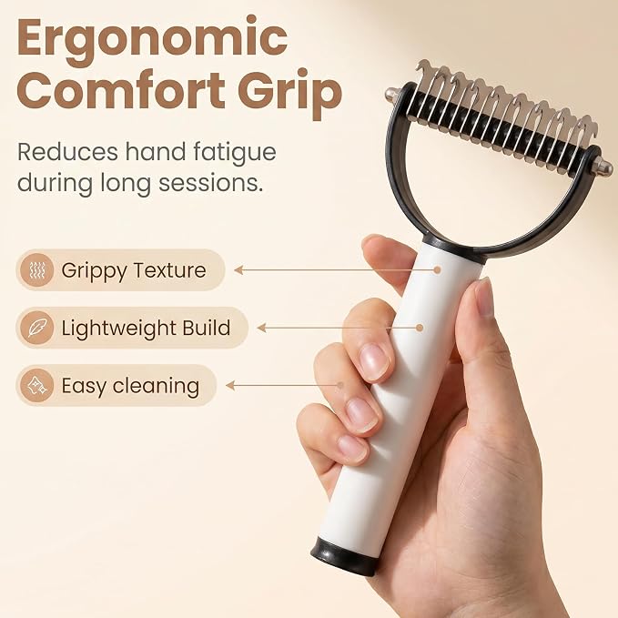 Pet Grooming Brush, Double Sided Dematting Comb for Cats＆Dogs, Undercoat Rake Pet Brush for Long Hair, Deshedding Grooming Tool, Gentle Matt Remover Detangler for Long Thick Haired Pets(Black+Brown)