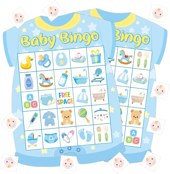 Baby Shower Bingo Cards - 24 Guests Blue Newborn Bingo for Baby Shower Party Supplies
